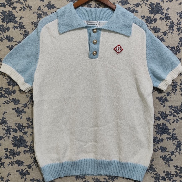 casablanca Other - Casablanca Short-Sleeve Polo in White and Light Blue